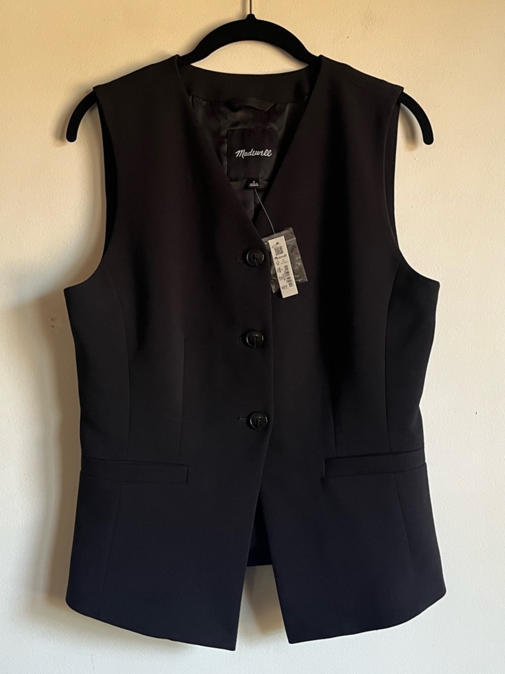 NWT Madewell Cutaway Long Vest in Black Size 0 Oversized $128 NO882
